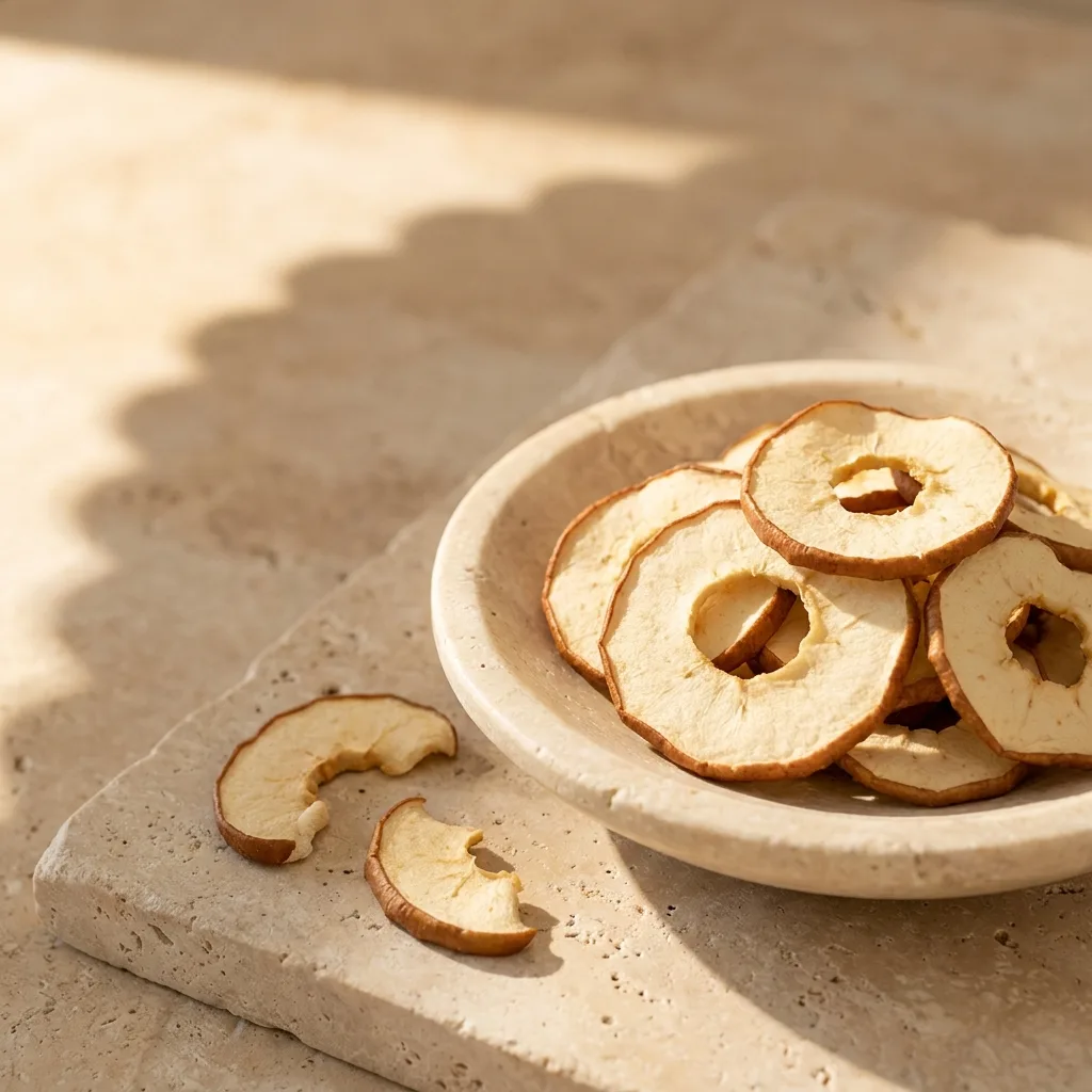 Dried apple rings in a travertine stone dish