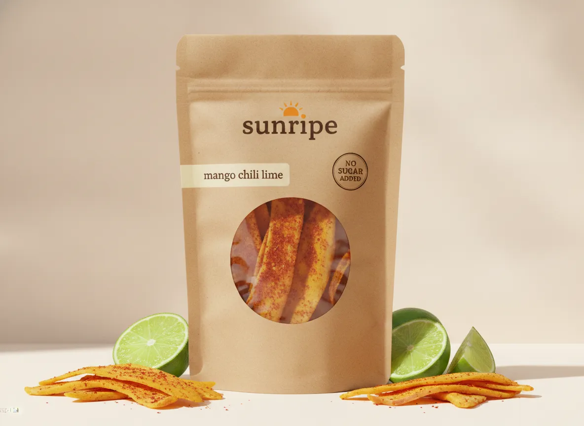Mango Strips with Chili and Lime pouch with chili-dusted mango