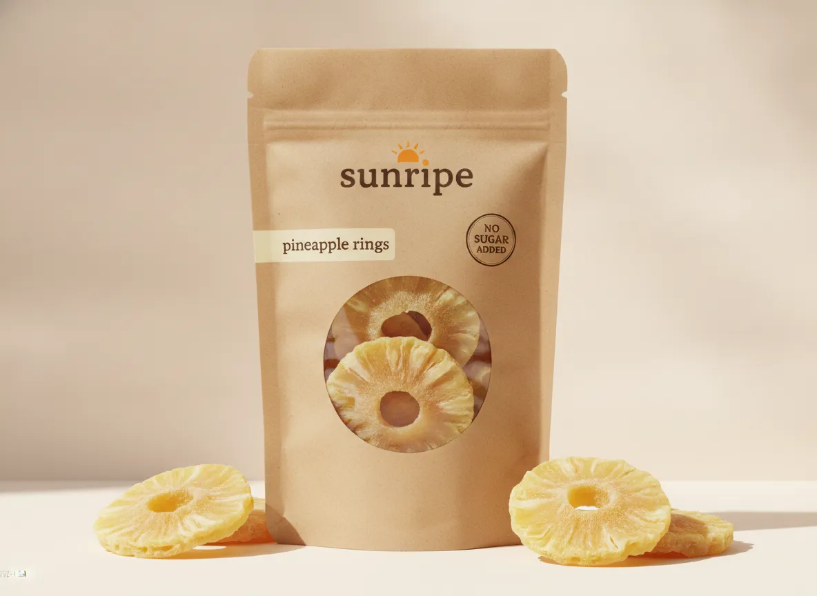 Dried Pineapple Rings pouch with golden pineapple rings
