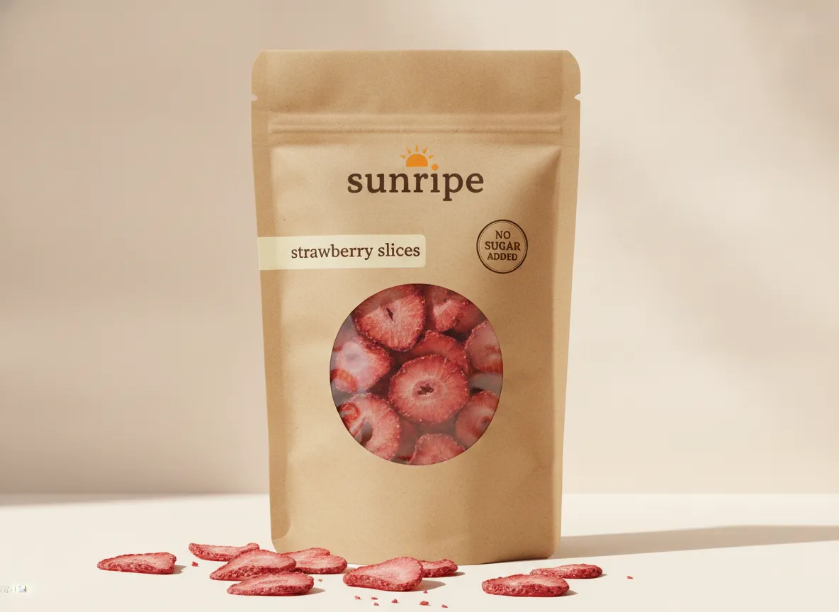 Dried Strawberry Slices pouch with strawberry slices